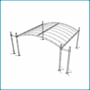 Arc roof truss with hanging speakers